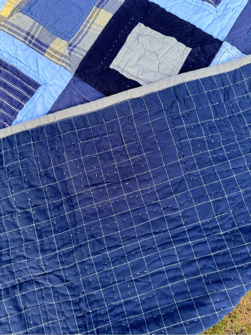 Pottery Barn Kids Twin Blue Patchwork Quilt with Euro Sham